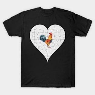 Jigsaw  Rooster Heart Design - Farm Animals Rooster T-Shirt